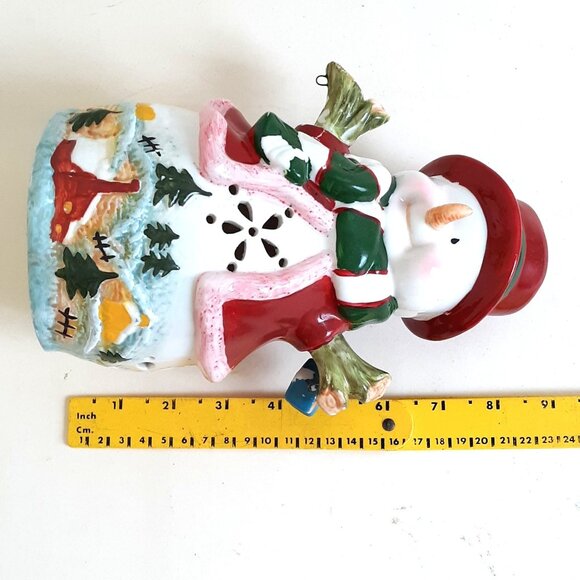Snowman Tealight Candle Holder With Hat & Scarf Design Ceramic Decoration 9" Tal - Picture 8 of 8